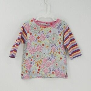 Hanna Andersson Jersey Floral & Stripe Pattern 3/4 Sleeve T-Shirt Top Size 4T